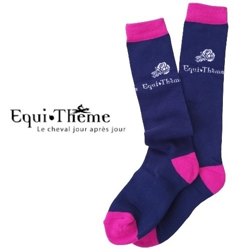 EQUI-THME　ネイビー　バラ　ライディングソックス　乗馬靴下　乗馬　馬術