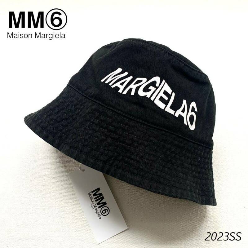 新品 2023SS MM6 Maison Margiela キッズ ボーイズ ロゴ バケットハット 帽子 メゾンマルジェラ 3 大人にも レディース 黒 ブラック