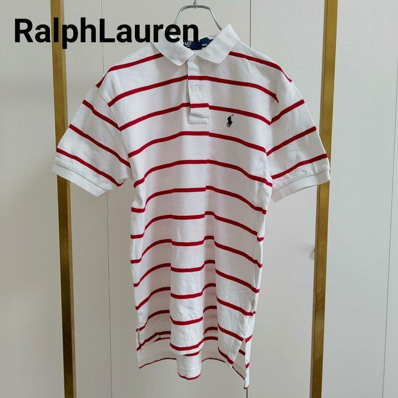ラルフローレン/RalphLauren/M/白×赤/ポロシャツ