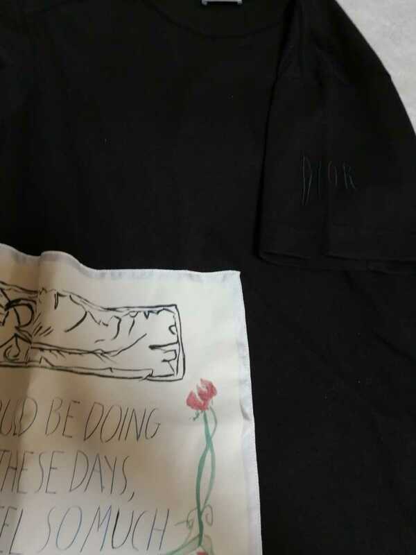 未使用 レイモンドぺティボン×DIOR ディオール ディオールビッグロゴトロトロとろけるシルクアートデザイン気品溢れるブラック半袖Tシャツ