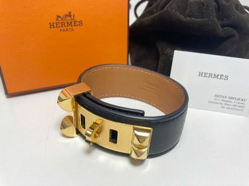 【新品同様】 HERMES エルメス コリエドシアン アス ドゥ クール ブレスレット バングル Z刻印 スイフト ブラック ゴールド金具 美品