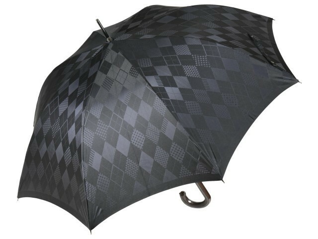 傘 メンズ 長傘 槙田商店 ジャンプ傘 モノトーン アーガイル ジャガード織 ブラック 晴雨兼用 UVカット 日本製