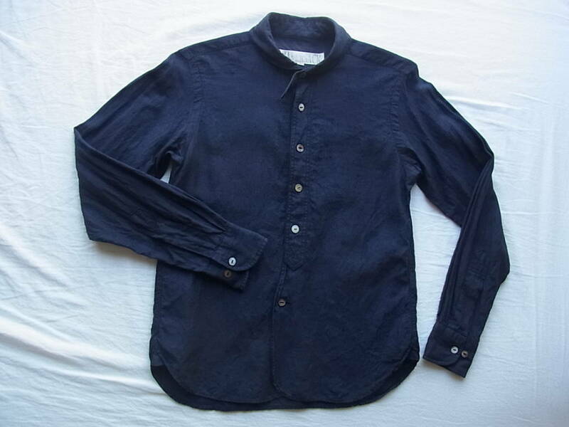 HAVERSACK ハバーサック　リネン100%　ラウンドカラー　ワークシャツ　サイズ レディースのS 日本製　ネイビー