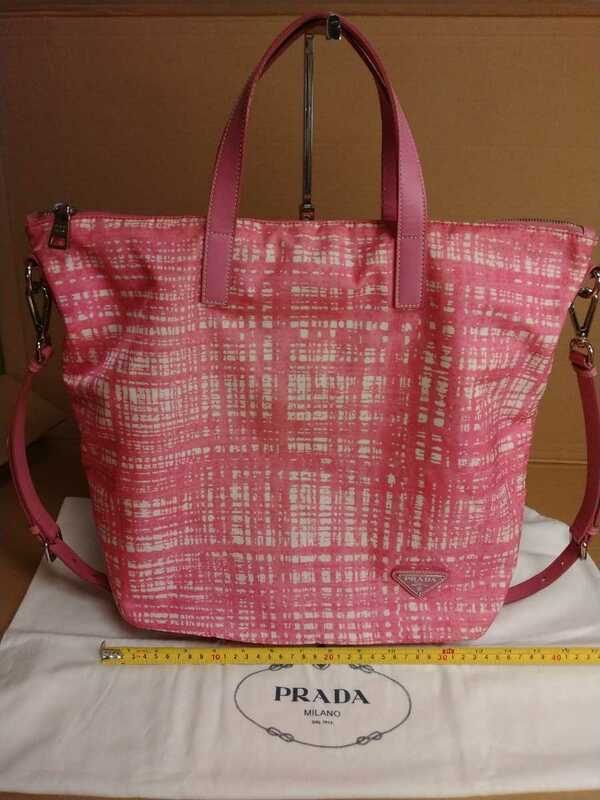 中古 PRADA プラダ ピンク ナイロン×レザー 2wayバッグ 2ウェイトートバッグ Prada pink nylon bag 保存袋付き 送料無料