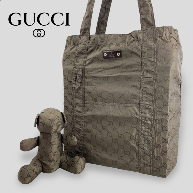 ■GUCCI グッチ■GGナイロン テディベアエコバッグ トートバッグ チャーム ぬいぐるみ 223669