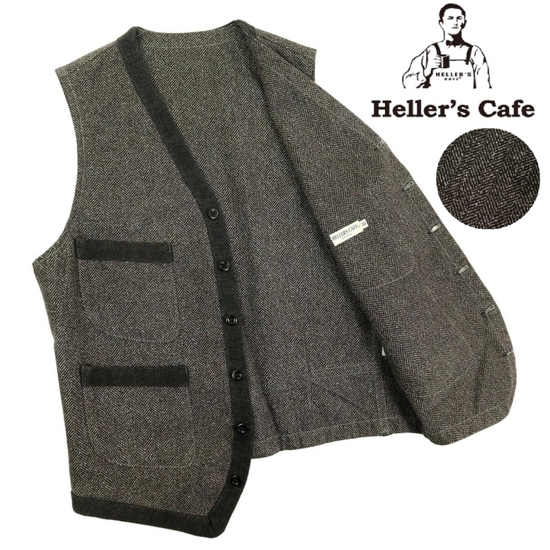 【B2150】【美品】【ヘリンボーン柄】Heller's Cafe WAREHOUSE ヘラーズカフェ ウェアハウス ベスト サイズ36