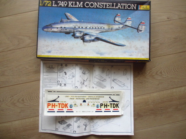 Heller 1/72 L.749 KLM Constellation オランダ航空（箱側面左右にはがれあり、部品は袋に入ってます：未開封）