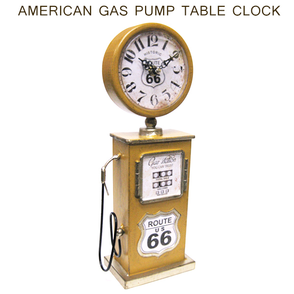 ガスポンプ型 スタンドクロック 置時計 GULF（ガルフ イエロー）黄 ルート66 ガレージ 卓上 おしゃれ 西海岸風 インテリア アメリカン雑貨