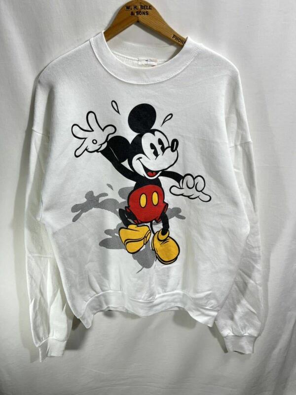 ■ 90s 90年代 ビンテージ Disney ディズニー Mickey ミッキーマウス 汗 ハプニング イラスト スウェット トレーナー ホワイト アメカジ ■