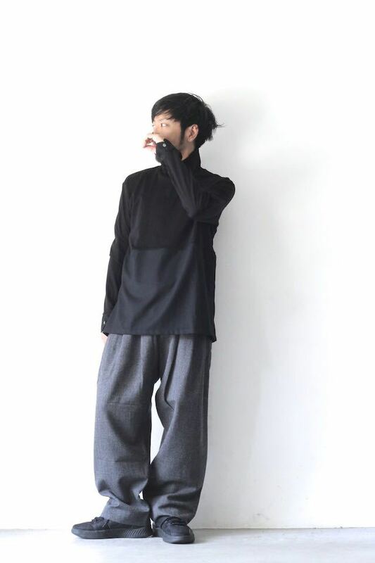 STUDIO NICHOLSON スタジオニコルソン VOLUME PLEAT SOFT WOOL PANTS / SN-144 ウール ヘリンボーン スラックス パンツ