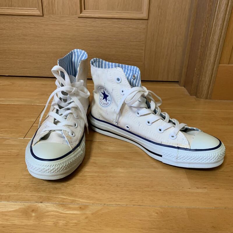 19. converse コンバース ハイカットスニーカー ALLSTAR サイズ 5 1/2 (24.5cm) レディース ホワイト 内ブルースプライト 中古品 送料無料