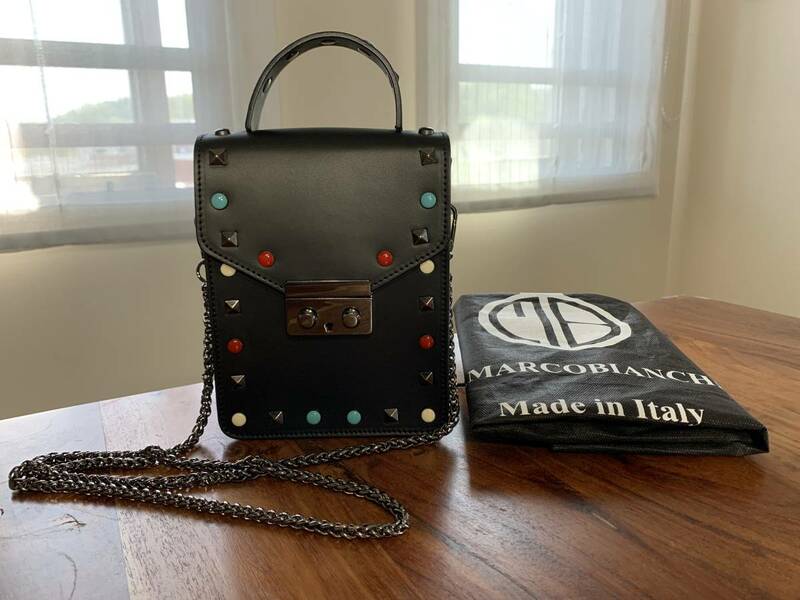 ■本物　MARCOBIANCHINI スタッズ　チェーン　ショルダーバッグ　イタリア製　ブラック 黒 レザー 美品■ ブランド 革 ROSEBUD 鞄　
