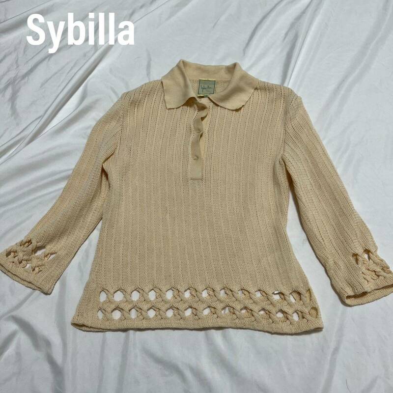 Sybilla シビラ　 ポロシャツ　Tシャツ コットンポロニット ニットソー　コットンニット トップス　カットソー デザイン　レディース