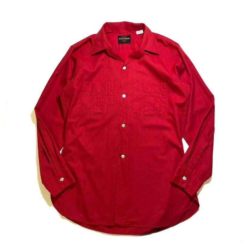 60s〜 ARROW DECTON GABANARO オープンカラーシャツ ユニオンチケット 衿芯入り USA製 ビンテージ VINTAGE 古着 赤 単色 アロー