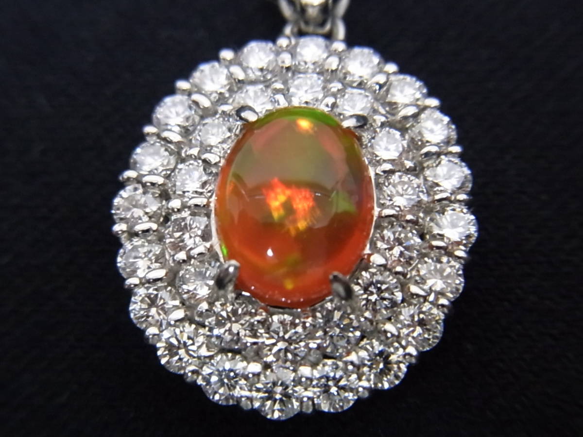 Ｋ18ＷＧ　メキシコオパール　ダイヤモンド　ペンダントネックレス　ＵＳＥＤ　ＯＰ1.83ｃｔ　Ｄ1.86ｃｔ　ペンダントＰｔ900 16.5g