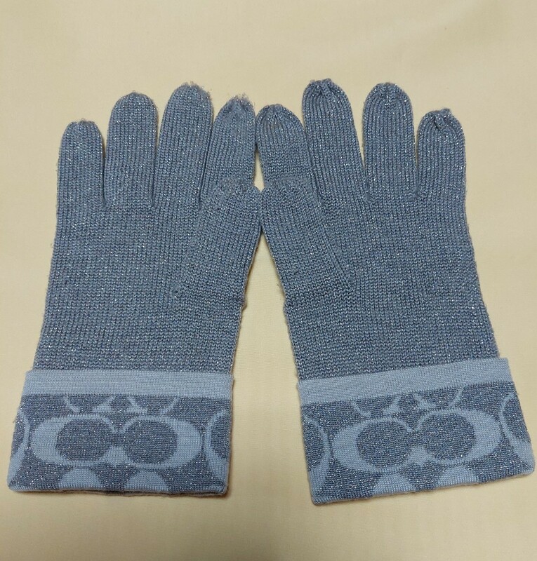COACH　コーチ　手袋 女性用　アクリル　ウール　手袋　グレー　美品