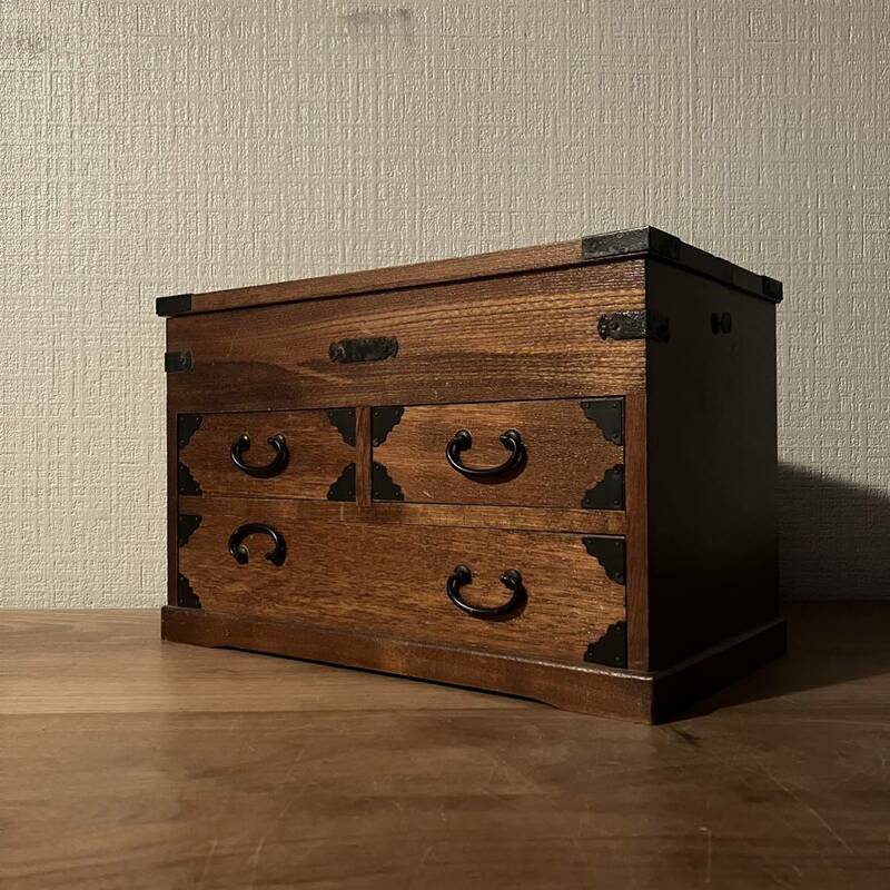 A 昭和レトロ ミニ 和ダンス 小物入れ 箪笥 木製 ジュエリーボックス アンティーク レトロ 収納棚 