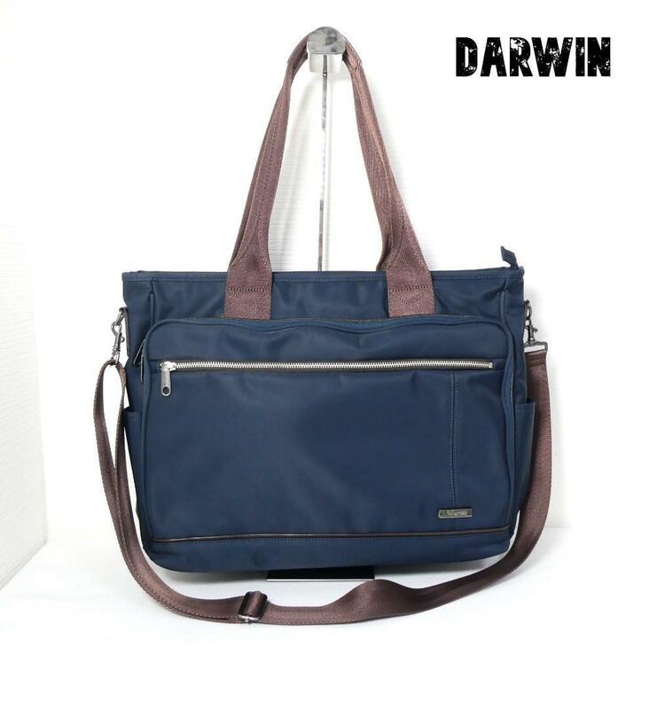 美品 ACE. Darwin エース ダーウィン ナイロン 底鋲 2WAY ニールトートバッグ ショルダーバッグ ビジネスバッグ 紺 ネイビー