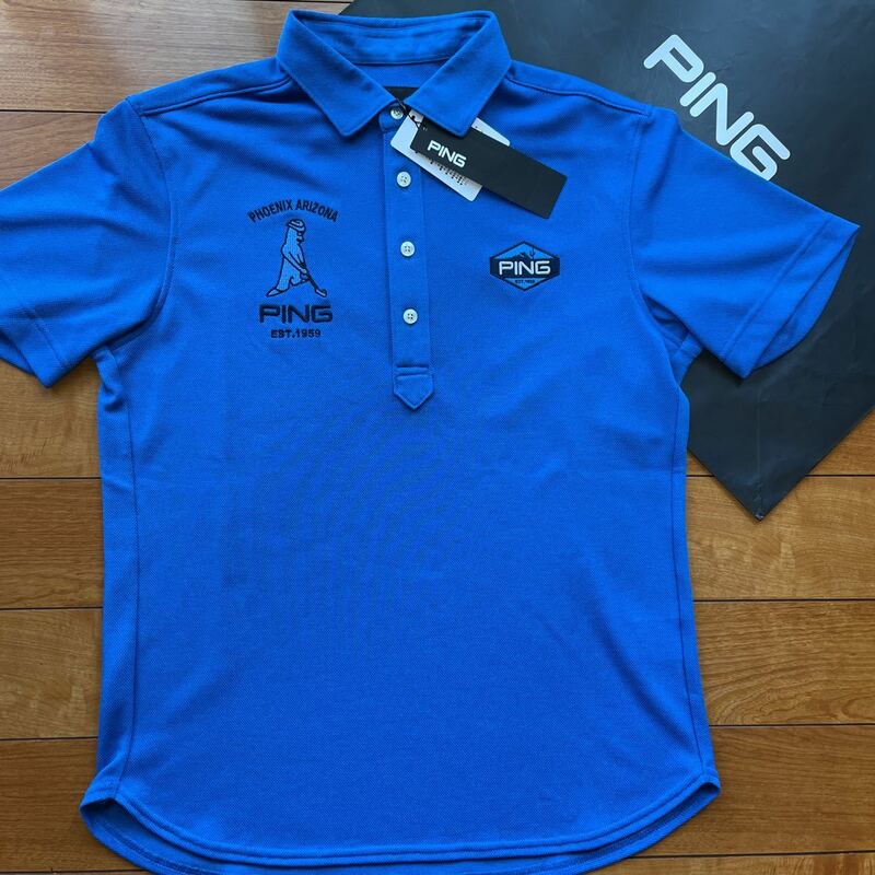 送料無料PING GOLFピンゴルフMENS BIG Mr.pingポロシャツ高通気性ピラミッド鹿の子DRY吸水速乾ベタ付軽減STRETCH Blue(超お買得M)新品