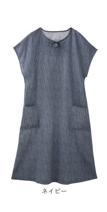 高島ちぢみ 涼感ワンピース L～LL ネイビー（コジット）涼しい 吸汗性 通気性 速乾性 涼感 高島ちぢみ