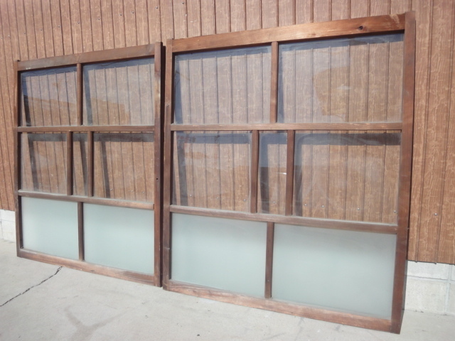 R-114　訳あり　ガラス割れあり　建具 2枚 セット 昭和 レトロ 引戸 W925ｘH1060ｘD30ｍｍ　ｘ2枚　木製 ガラス戸 古民家 引き戸 和室