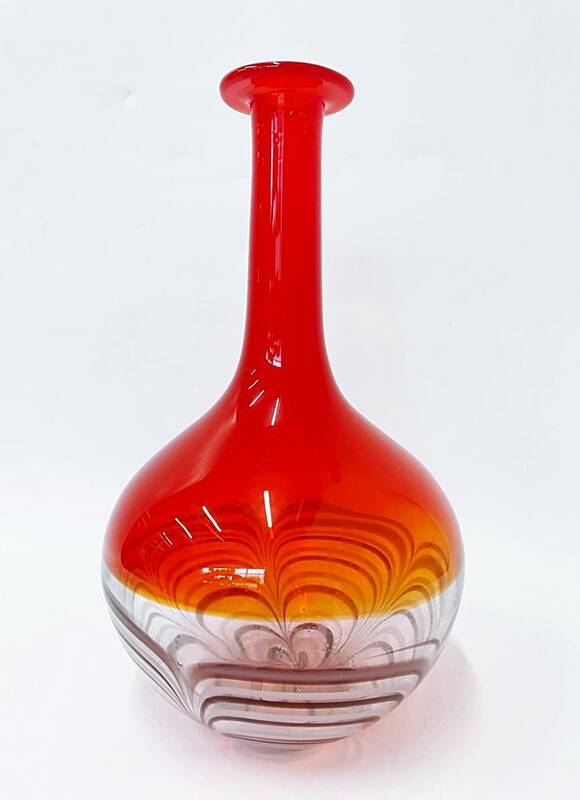 KAMEI GLASS OSAKA カメイガラス 花瓶 昭和レトロ 赤 ヴィンテージ 花器 ガラス花瓶 マーブル模様 硝子