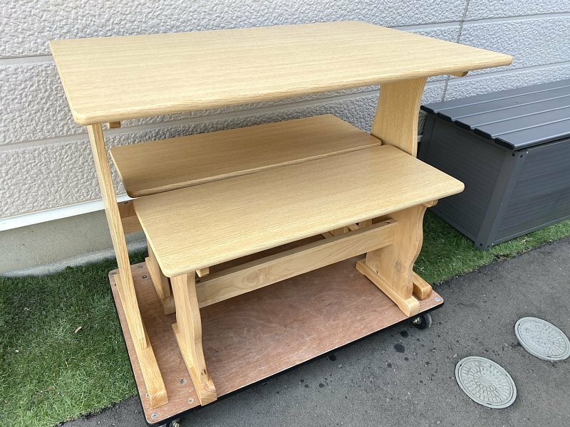 札幌限定■美品 ダイニングテーブルセット 4人掛け ベンチ2脚　ナチュラル 90x60cm