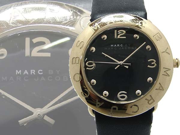 本物 MARC BY MARC JACOBS マークバイマークジェイコブス エイミー MBM1154 腕時計 SS 電池新品 クオーツ 革ベルト ブラック×ゴールド