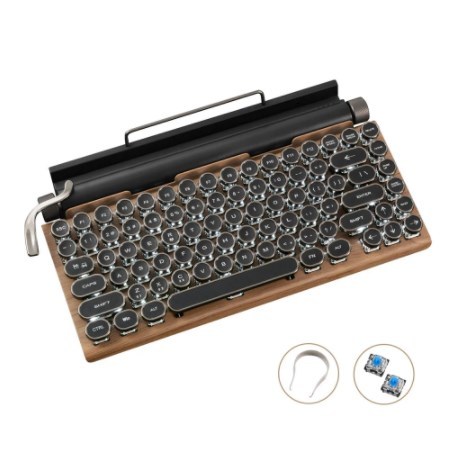 レトロな機械式キーボードドットタイプライターワイヤレスbluetoothキーボード83キーブルースイッチコンピュータキーボードpcラップトップ