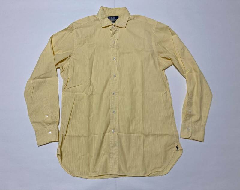 ラルフローレン 長袖シャツ 黄色 ストライプ 裾ポニー vintage ビッグポロ ドレスシャツ big polo イエロー RRL ビンテージ