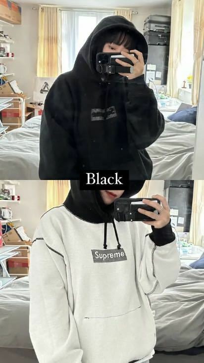 送料無料 新品 XL SUPREME Inside Out Box Logo Hooded Sweatshirt Black 黒 ブラック シュプリーム ボックスロゴ パーカー