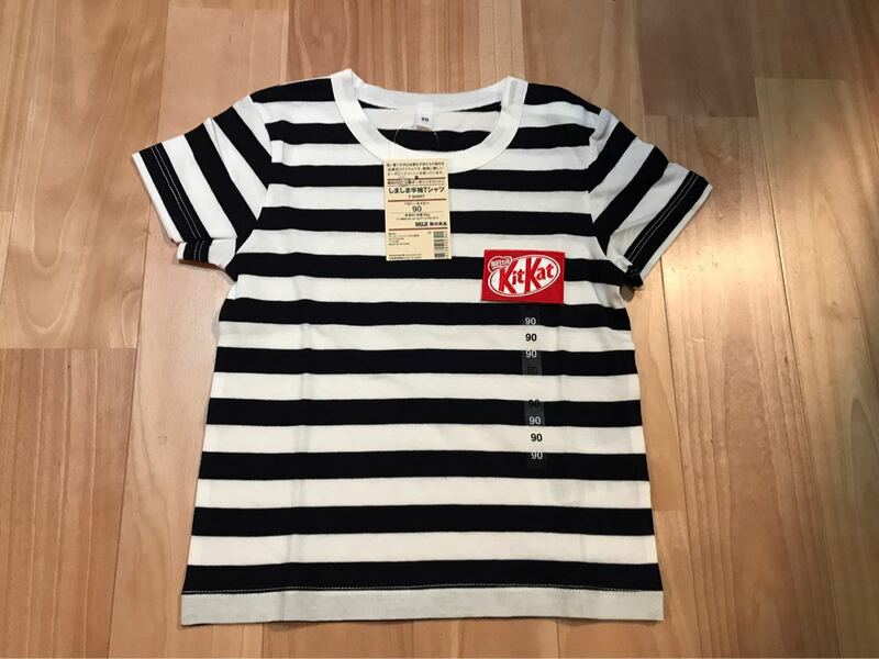 新品 無印良品 オーガニックコットン ボーダー 半袖Tシャツ ワッペン キットカット ベビー 90 ネイビーボーダー