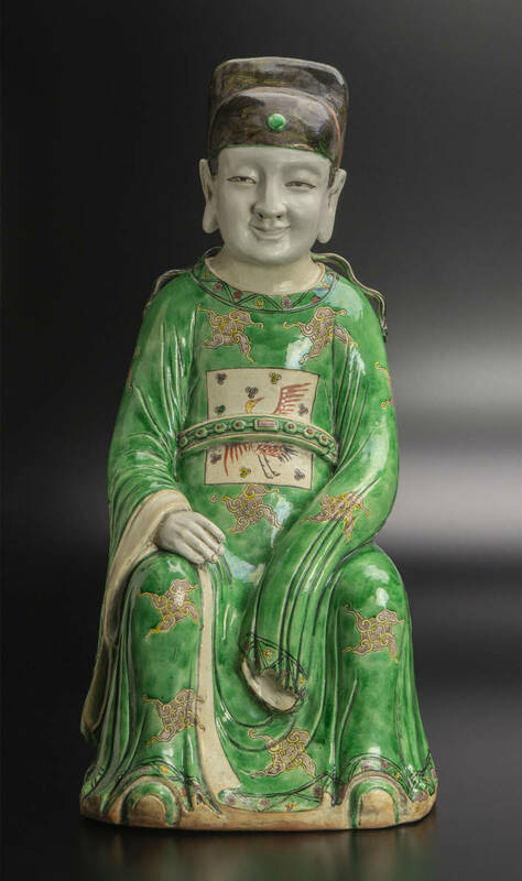 清康熙 素三彩人物坐像 共箱 中国 古美術