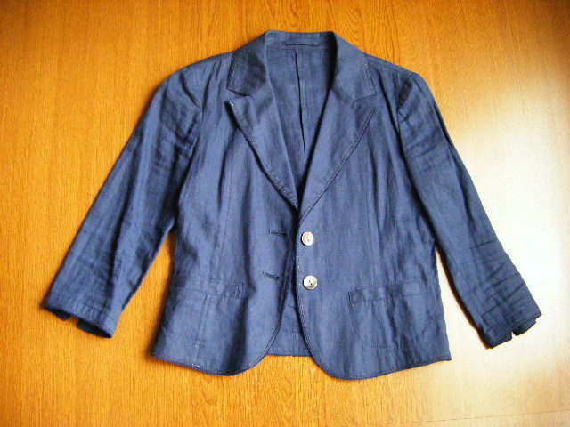 K.T LINO・リネン・麻・七分袖ジャケット・紺ネイビー・サイズ7・ファイブフォックス