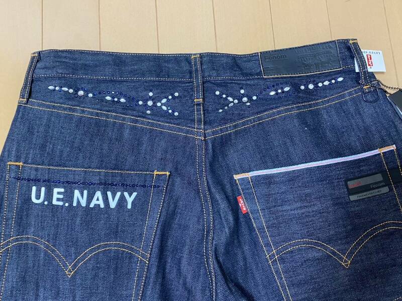 希少！デッドストック FRAGMENT DESIGN×LEVI'S Fenom×Uniform Experiment 　UE505-0001 NAVY CRYSTAL DISCO Decoration　藤原ヒロシ