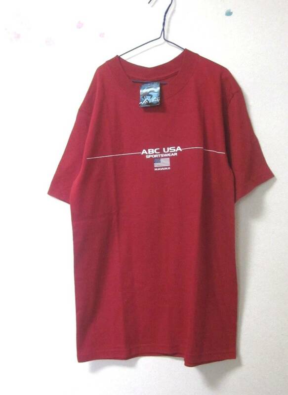 USA製 タグ付き 未使用 ABC STORE 半袖 Tシャツ メンズS SPORTS WEAR HAWAII 半T アメリカ製 赤 6000