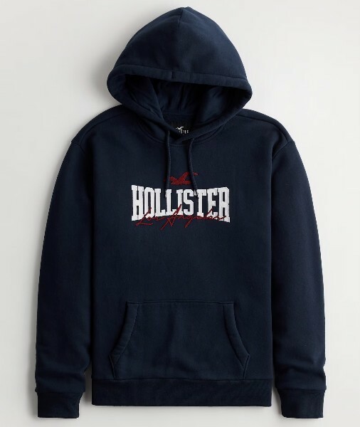 HOLLISTER*ホリスター*US:XXL/ネイビー/リラックス胸ロゴ刺繍フーディー