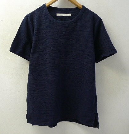 ◆CURLY カーリー 清涼 シアサッカー 半袖 シャツ Tシャツ ネイビー サイズ1 日本製 NAVY