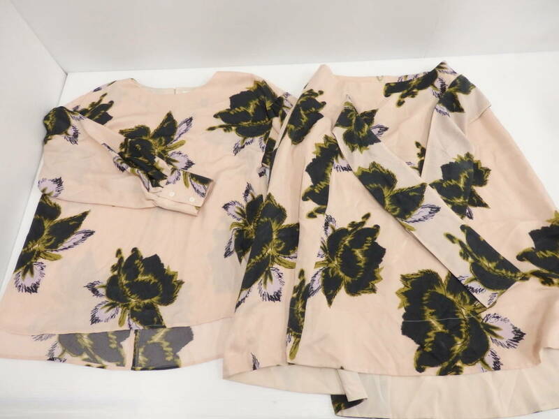 lf70) Coomb クーム 花柄 長袖 ブラウス カットソー スカート セットアップ 上下セット サイズ38 ピンク系