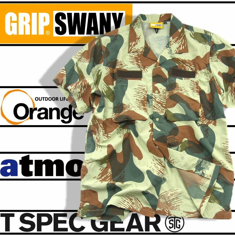 新品 スペシャルコラボ! 【GRIP SWANY × Orange × T SPEC GEAR × atmos】 UPF40＋ カモ UV 半袖シャツ Supplex グリップスワニー M