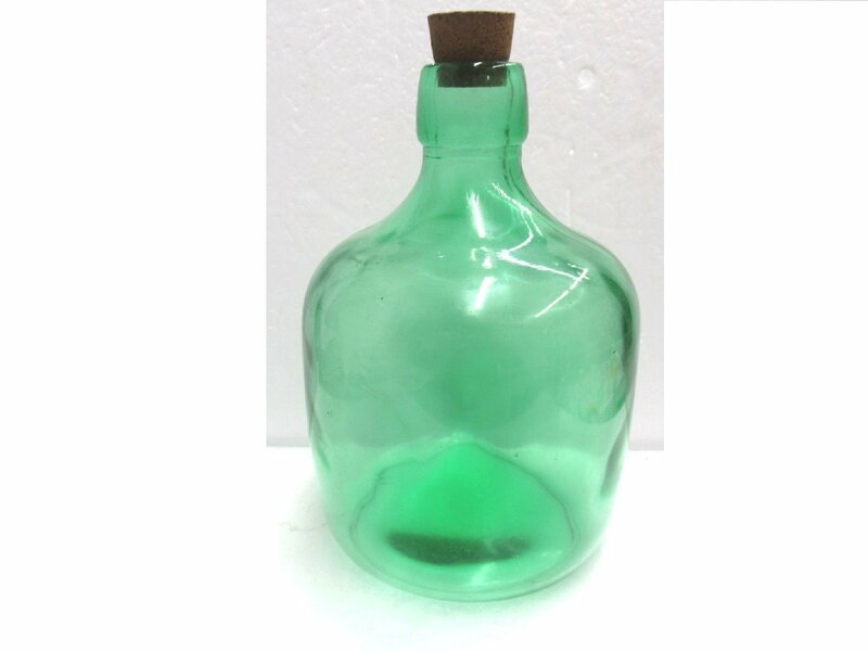 昭和レトロ デミジョンボトル ゆらゆらガラス 厚ガラス 気泡 アンティーク 瓶 花瓶 緑