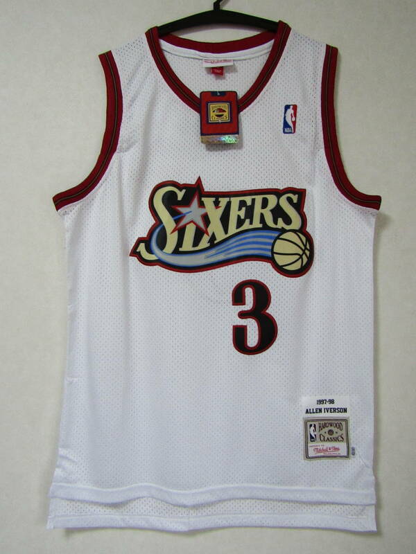 未使用品 NBA 76ers IVERSON #3 アレン・アイバーソン セブンティ・シクサーズ ユニフォーム ゲームシャツ ジャージ 刺繍 M タンクトップ