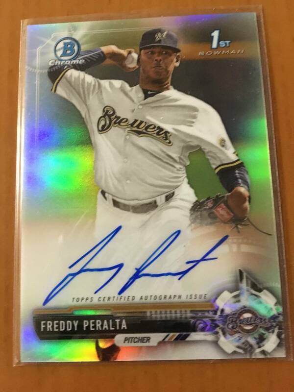 【Brewers/今季4W/Freddy Peralta】2017 Bowman Chrome 1st Refractor Auto 216/499