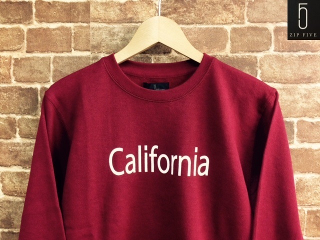 ★表記S/新品！CALIFORNIA.カリフォルニアプリント.ZIP FIVE.スウェット.WINE.サーフサーファー.西海岸アメカジスタイル.配色◎.サファリ/Y