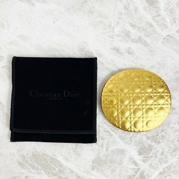 美品 Chistian Dior クリスチャンディオール カナージュ ミラー ゴールド 鏡 コンパクト レディディオール レディース 中古 格安 S1714