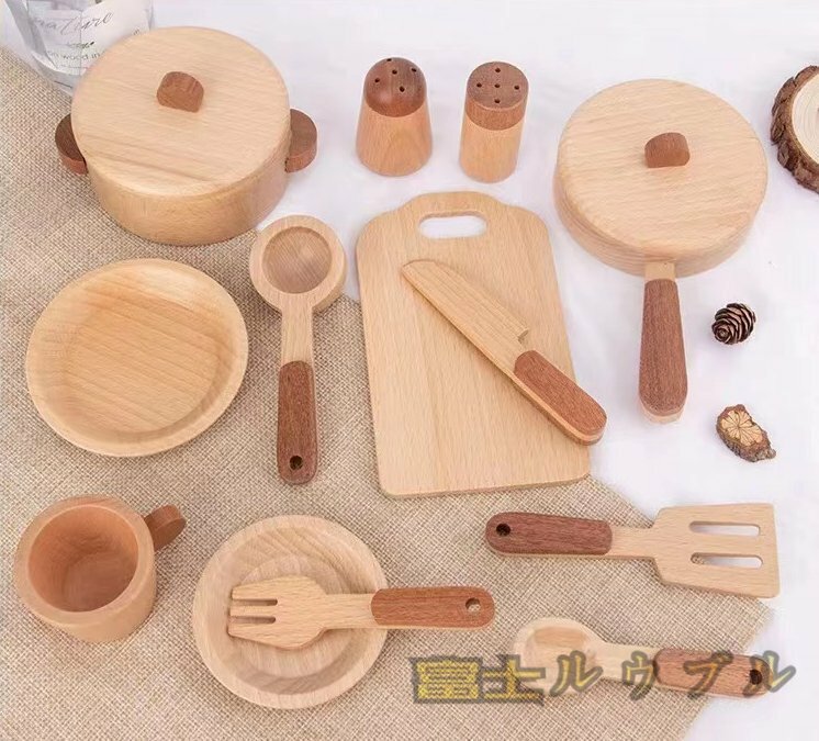 新入荷☆ おもちゃ　知育玩具　木製 おままごと キッズ　鍋セット　厨房玩具　15点セット