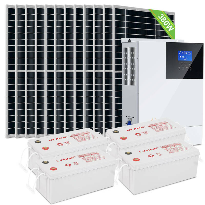 新品 MPPT 5KW太陽光システム 蓄電容量 9.6kWh 発電量18.24kWh ソーラーパネル 380W12枚+MPPT 5KW純正弦波ハイブリッドインバーター LVYUAN