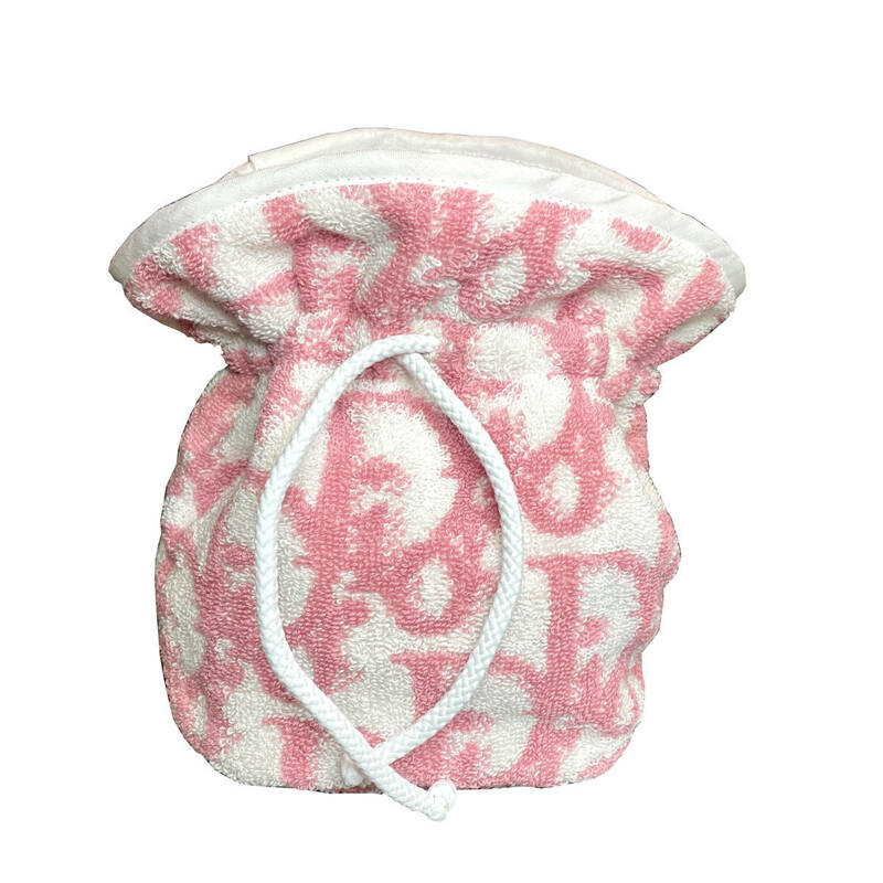 ディオール ミニ 巾着 ポーチ トロッター パイル地 タオル コットン ピンク/ホワイト Dior ビーチバッグ