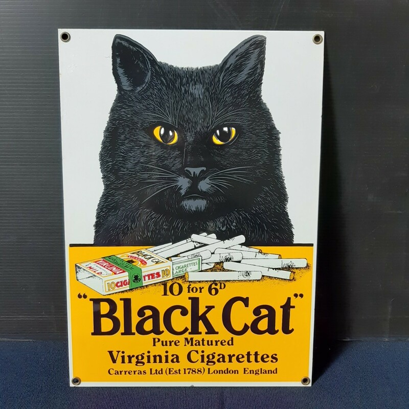 レトロ　BLACK CAT　ブラックキャット　 黒猫　アメリカン雑貨　ブリキ看板　看板:8739