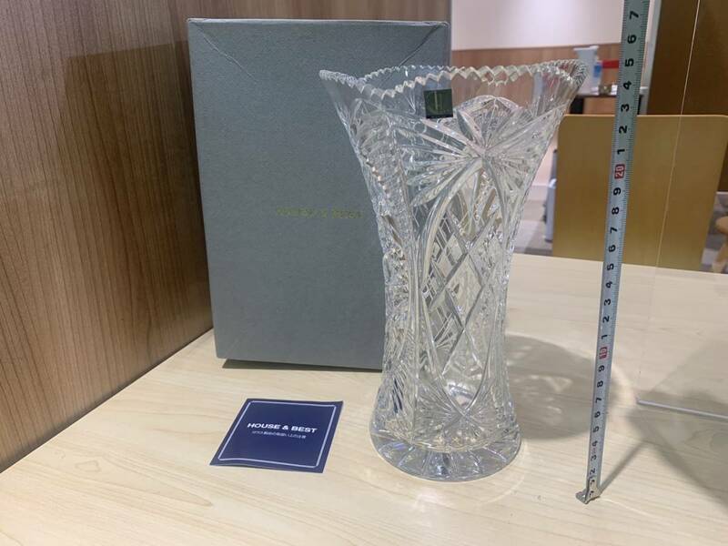 【9647】彡未使用★HOYA CRYSTAL ホヤ クリスタル スロバキア ガラス フラワーベース 花瓶☆彡